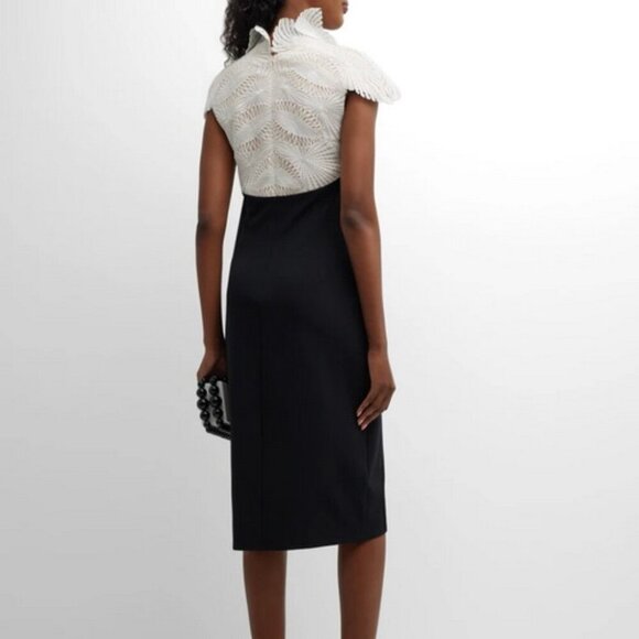 Tadashi Shoji Black Ivory Two-Tone Lace Crepe Sheath Midi Dress - Picture 3 of 5
